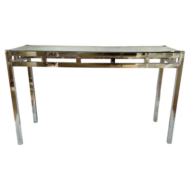 1970s Mid Century Modern Willy Rizzo Style Chrome and Glass Console Table, 1970's For Sale - Image 5 of 7