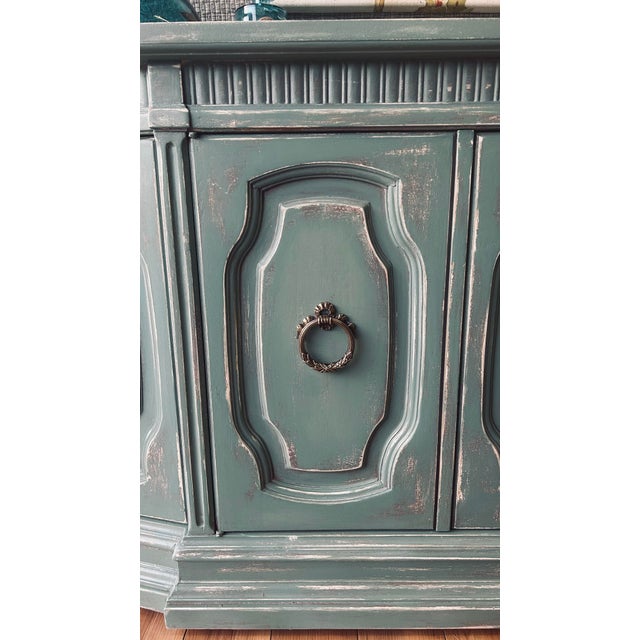 Vintage French Provincial Style Hand-Painted Sideboard With Embossed Drawers For Sale - Image 10 of 12