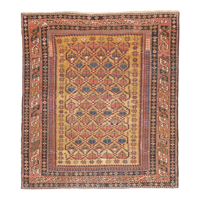 Antique Zabihi Collection Caucasian Shirvan Mustard Field Square Late 19th Century Rug For Sale