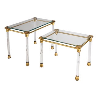 Coffee Tables in Acrylic Glass and Brass, Italy, Late 20th Century, Set of 2 For Sale