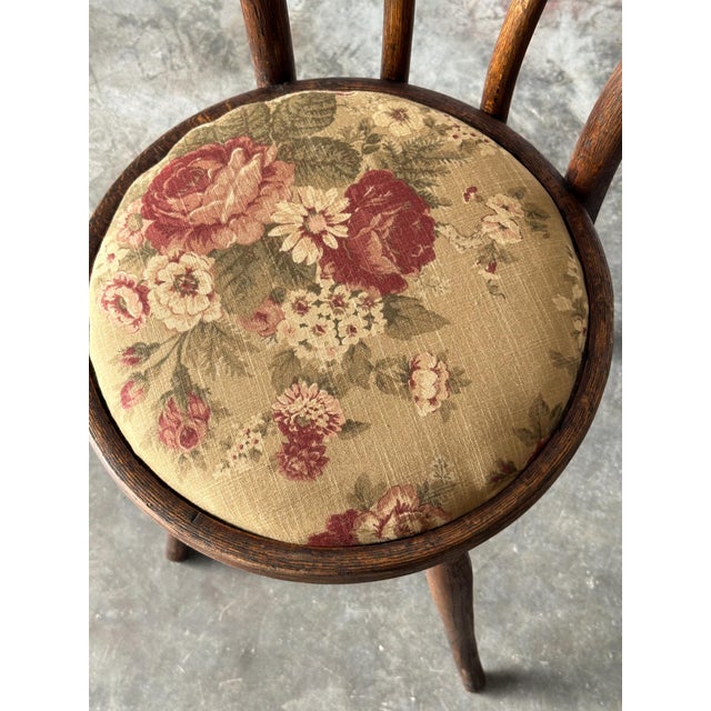 Bentwood Oak Café Chairs W/ Rose Floral Seats, 1933 World's Fair — Set of 7 For Sale - Image 15 of 17