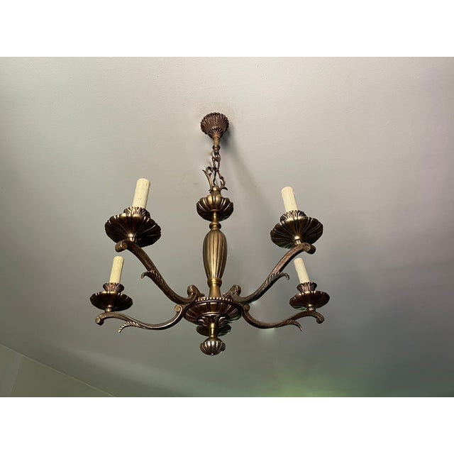 Regency Bronze 5-Light Chandelier, 1950s For Sale - Image 4 of 10