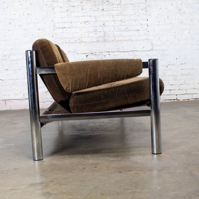 Late 20th Century Late 20th Century Modern James David Sling Sofa W/Brown Wide Wale Corduroy Chrome Frame For Sale - Image 5 of 18