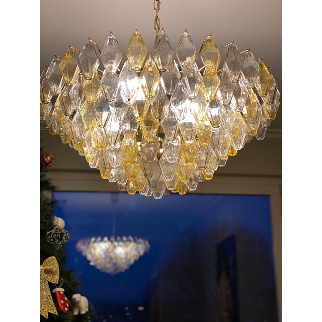 Large Amber and Grey Poliedri Murano Glass Chandelier For Sale - Image 12 of 14