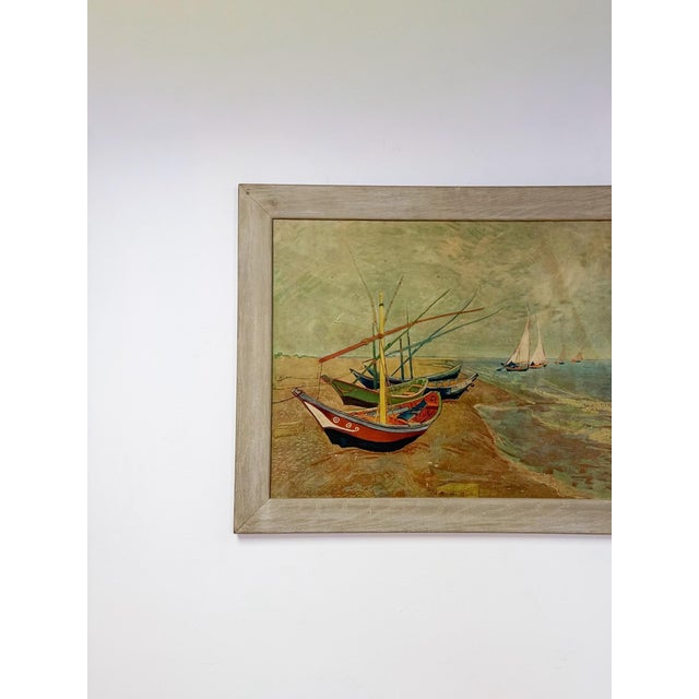 Late 20th Century Van Gogh Wood Transfer Print, Coastal Greywashed Wood Frame Wall Art For Sale - Image 4 of 9
