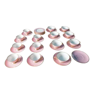 Carole Stupell Pink & Gold Tea Set & Cream Soup Bowls - 21 Pieces
