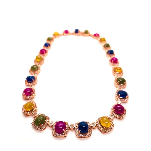 Bochic “Capri” Vintage Ruby & Sapphire Necklace Set In 18K Gold & Silver For Sale - Image 10 of 11