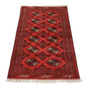 Turkmen Rug 3'4'' X 4'11'' Red Wool Vintage Tribal Hand-Knotted Oriental Carpet
