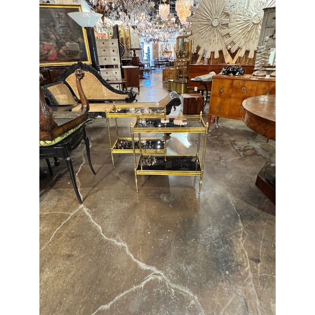 Pair of Jansen Manner Brass and Black Glass Tables For Sale - Image 10 of 10