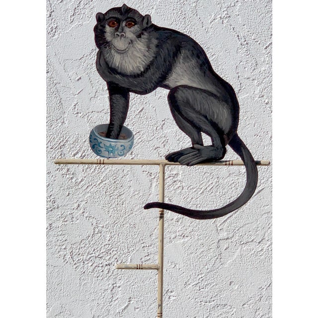 Tole Monkey with Chinese Export Bowl Towel Rack For Sale In Greensboro - Image 6 of 12