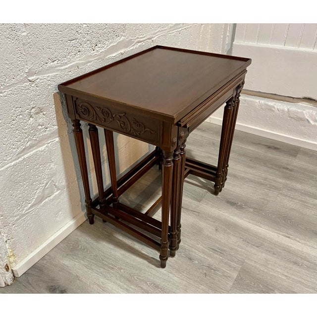 Coffee Mahogany and Glass Nesting Tables - Set of 3 by Imperial Furniture Co For Sale - Image 8 of 11