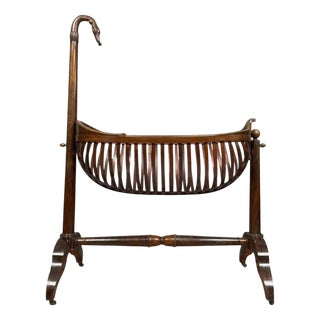 Antique Mahogany Cradle with Swan Neck, 1810 For Sale