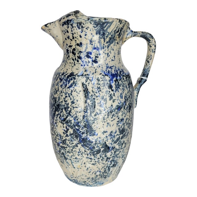 Circa 1920s Spongeware Embossed Mallard Pitcher For Sale