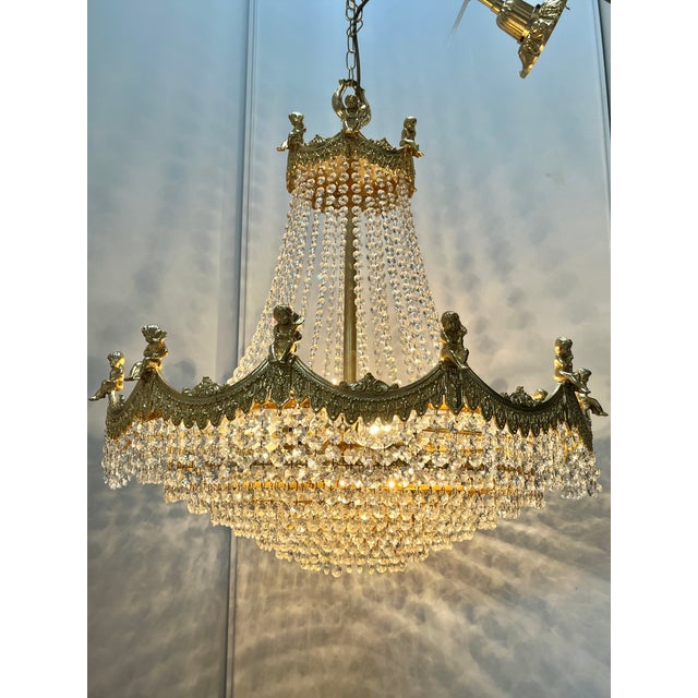 Large Putti Angels Crystal Chandelier with Gold Leaf, 1970s For Sale - Image 3 of 9