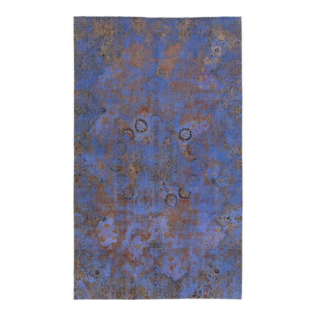 Antique Persian Blue Overdyed Wool Rug With Allover Floral Pattern For Sale