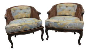 Louis XV Style Walnut Caned Armchairs