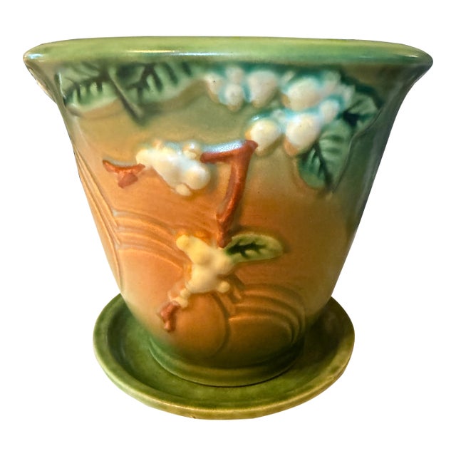 Roseville Snowberry Green 1947 Vintage Art Pottery Flower Pot Planter 1ps-5 For Sale