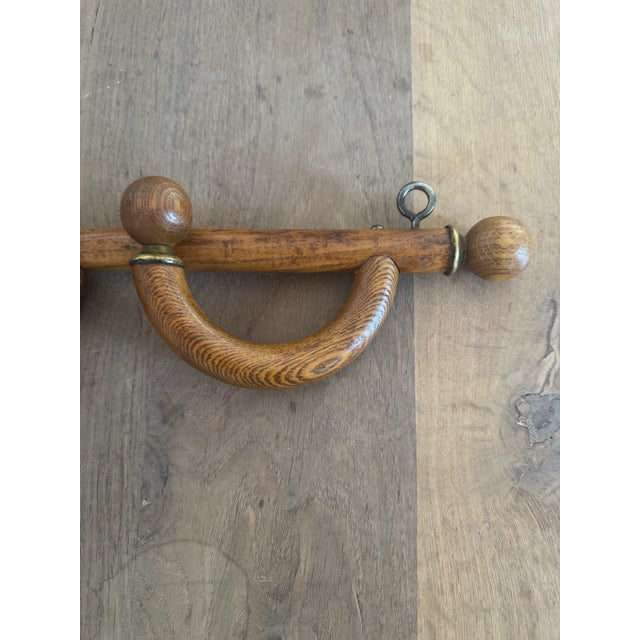 Rustic Early American Wood and Brass Wall Coat Rack For Sale In New York - Image 6 of 8