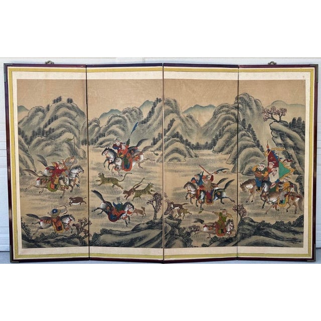 Description A finely executed four-panel folding screen from the Joseon Dynasty, dating to the 19th century, depicting a...
