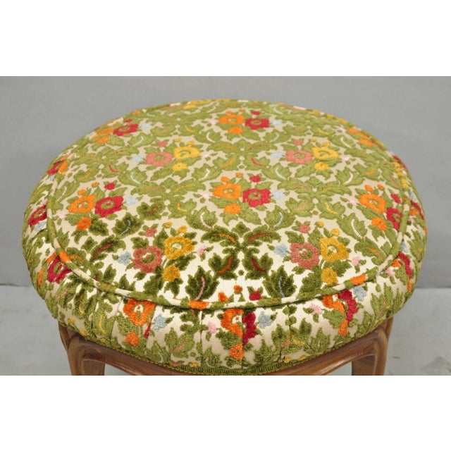 Mid 20th Century Vintage French Country Provincial Style Walnut Round Seat Vanity Bench Stool For Sale - Image 5 of 13
