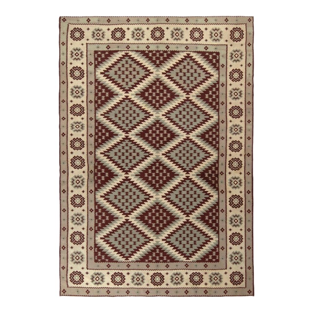 Vintage Turkish Kilim Rug in Brown, Gray-Blue, Off-White Geometric Pattern For Sale