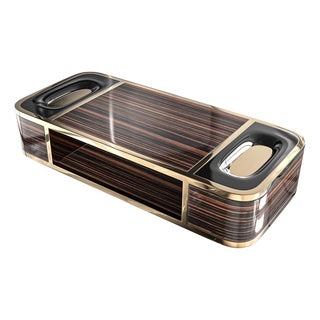 "Dolce Val" Coffee Table With Polished Ebony and Stainless Steel, Bronze Details For Sale