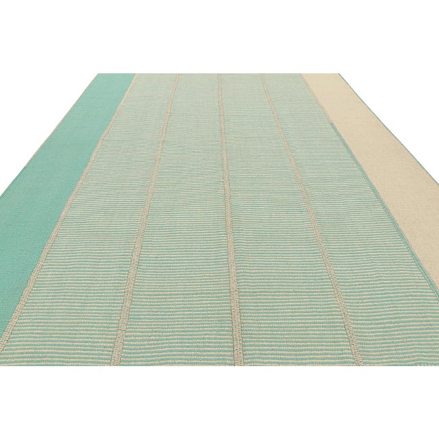 2010s Rug & Kilim’s Contemporary Kilim in Blue and Beige Geometric Stripes For Sale - Image 5 of 8