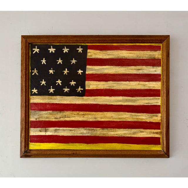 Beautiful, early rendering of the American Flag by Mexican-American folk artist Elias Telles (1950-2026). Signed on back:...
