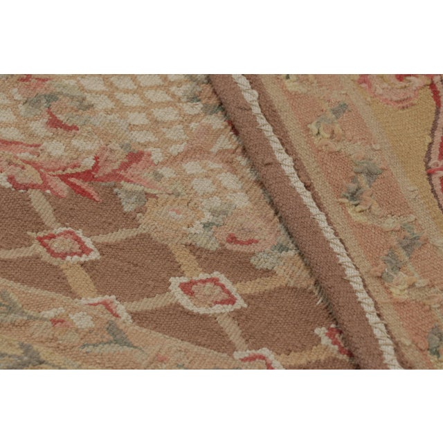 Textile Rug & Kilim’s Aubusson Style Rug in Beige-Brown and Pink With Floral Medallion For Sale - Image 7 of 7