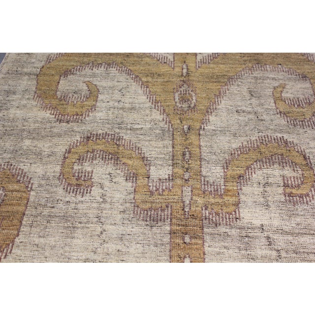Transitional Hand Knotted Ikat Wool Rug. 6'7" X 9'9" For Sale - Image 3 of 4