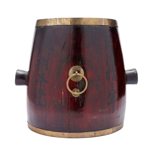 Chinese Barrel Form Brass Bound Stave Constructed Grain Measure, C. 1915 For Sale - Image 9 of 12