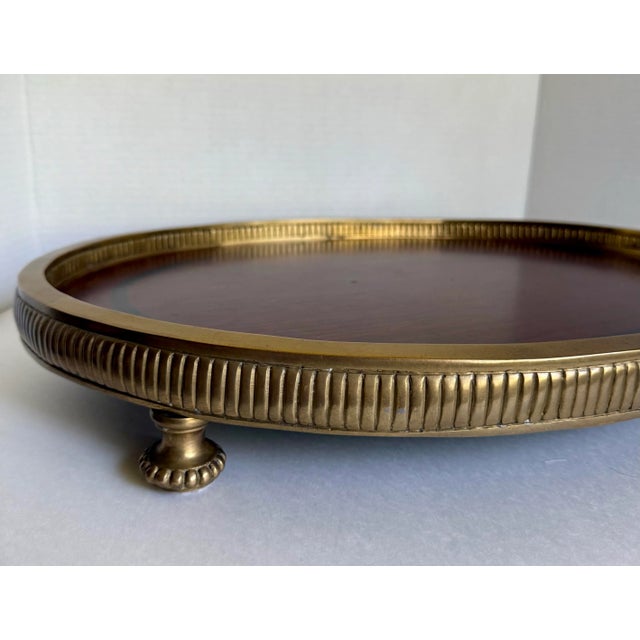 Traditional Neoclassical Oval Wood and Brass Footed Tray For Sale - Image 9 of 12