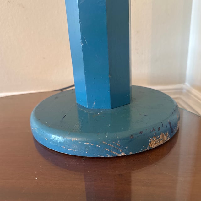 Wood Vintage Midcentury Modern Blue Pencil Floor Lamp For Sale - Image 7 of 12