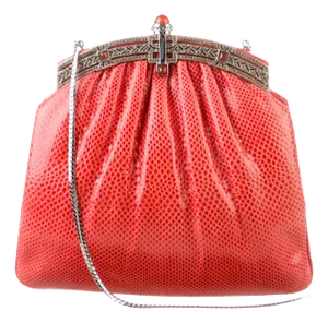 1980s Judith Leiber Art Deco Style Karung SnakeSkin Evening Bag Marcasite Crystal Gemstones