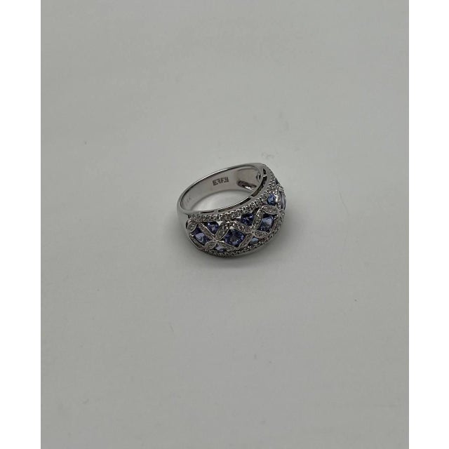 Metal Light Blue Tanzanite White Diamonds 14k White Gold Unique Earrings & Ring Set For Sale - Image 7 of 14