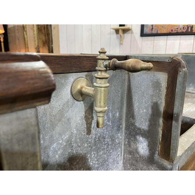 Oak Bar Counter with Original Zinc and Tin Cladding For Sale - Image 17 of 18