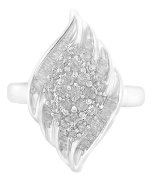 .925 Sterling Silver ¾ Cttw Round and Baguette Cut Diamond Stair-Stepped Cluster Waterfall Cocktail Ring (I-J Color, I2-I3 Clarity) - Size 7.75
