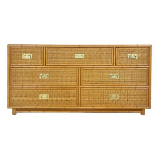 Vintage Campaign Style Faux Bamboo Wicker Chest of Drawers For Sale