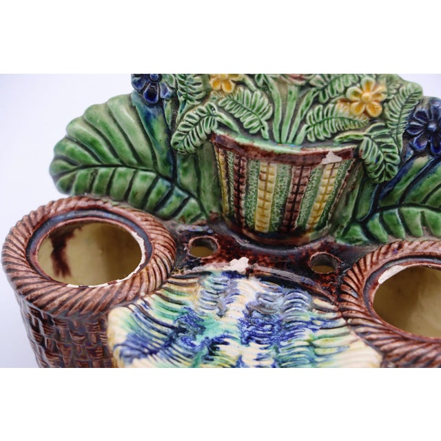 19th Century, Antique Portuguese Palissy Ware Inkwell, Earthenware, Manuel Mafra For Sale - Image 10 of 12