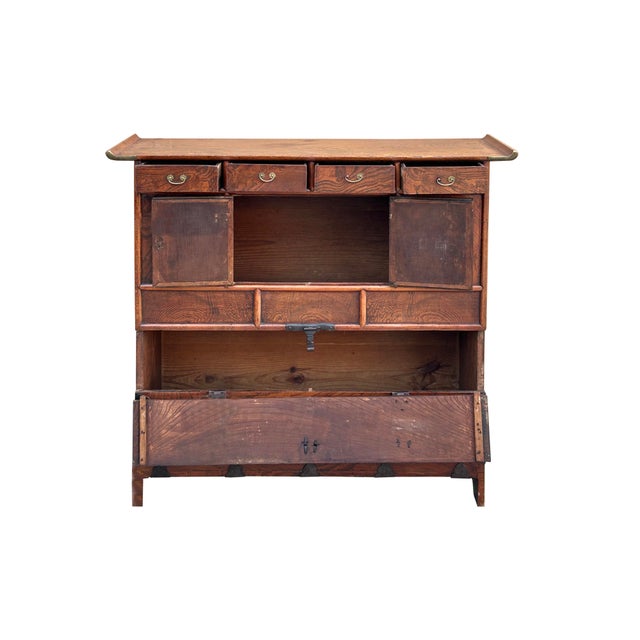 1970s Oriental Brown Brass Hardware Drawers Accent Storage Cabinet For Sale - Image 4 of 12