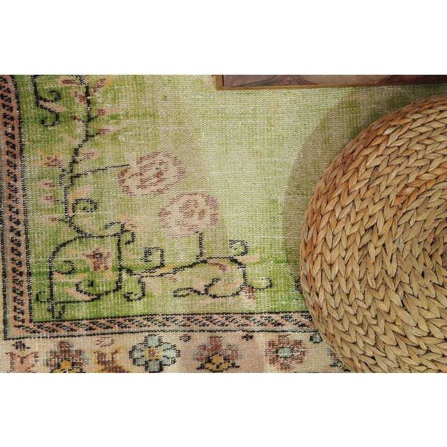 1970s Vintage Turkish Handmade Wool Cotton Green Area Rug For Sale - Image 12 of 13