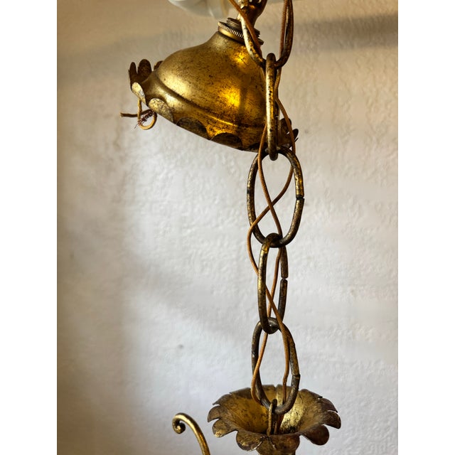 Italian Tole Vintage Chandelier With Polychrome Porcelain Flowers For Sale - Image 4 of 6
