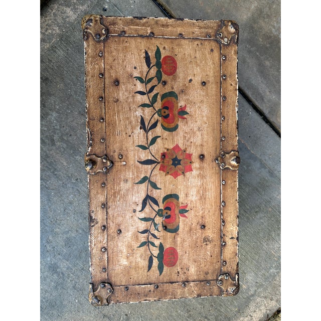 19th C Antique Swedish Folk Painted Chest Trunk For Sale - Image 9 of 12