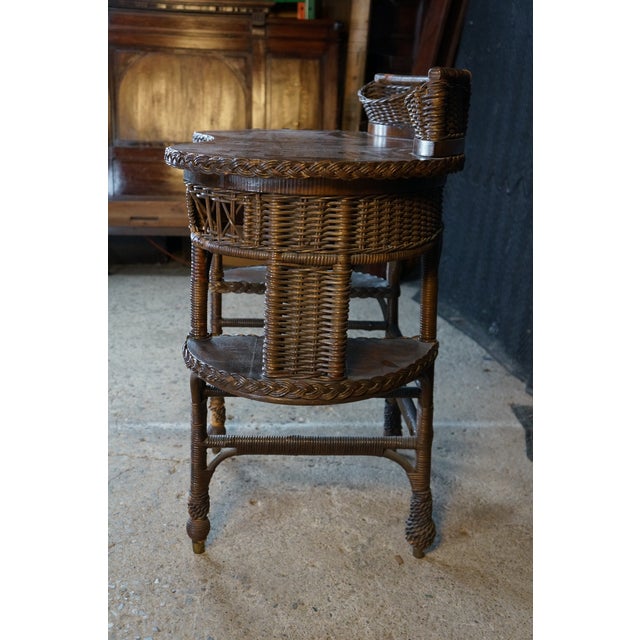 Antique American Quartersawn Oak & Wicker Kidney Writing Desk Dressing Table For Sale - Image 13 of 16