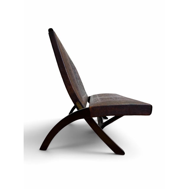 Mid 20th Century Mid-Century Attributed Angel Pazmiño Stamped Leather X-Frame Loveseat Settee For Sale - Image 5 of 8