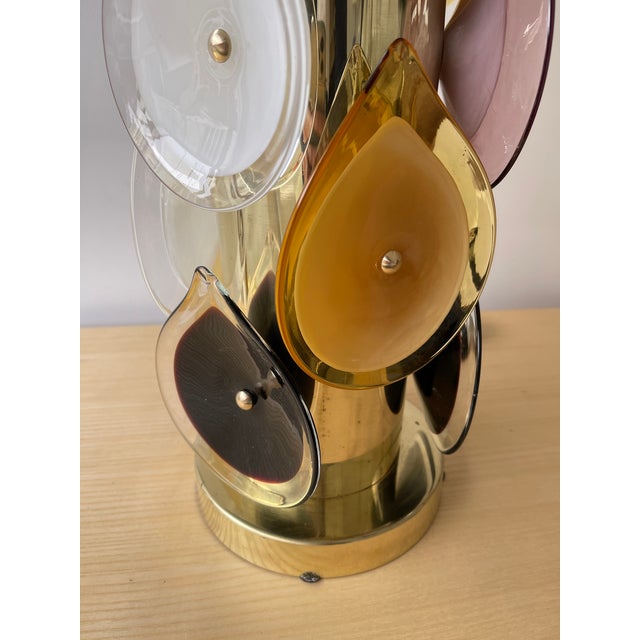 Contemporary Brass Murano Glass Flame Lamps, Italy - a Pair EU Wired For Sale - Image 6 of 13