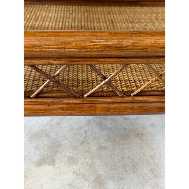 Vintage Refinished Coastal Rattan Two-Tier Bar Cart With Bottle Holders on Casters For Sale In Naples, FL - Image 6 of 12