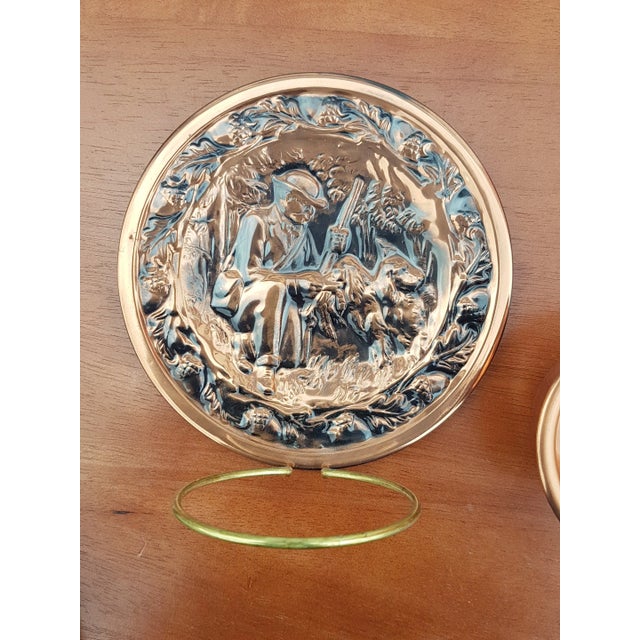 Vintage Copper Wall Hanging Plate Hunter With Dog Décor Candle/Planter Holder For Sale - Image 4 of 5