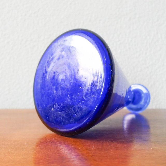 Bottle and Glasses in Cobalt Blue attributed to Marinha Grande, 1950s, Set of 3 For Sale - Image 6 of 15