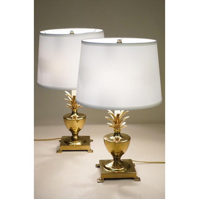 1960's Frederick Cooper Classic Modern Hollywood Regency Pineapple Urn Polished Brass Table Lamps 1960's - a Pair For Sale - Image 11 of 12